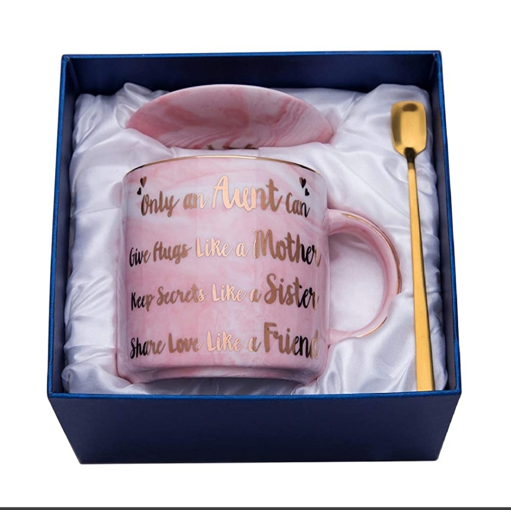Pink Ceramic Marble Mug 11.5 Oz And Lid